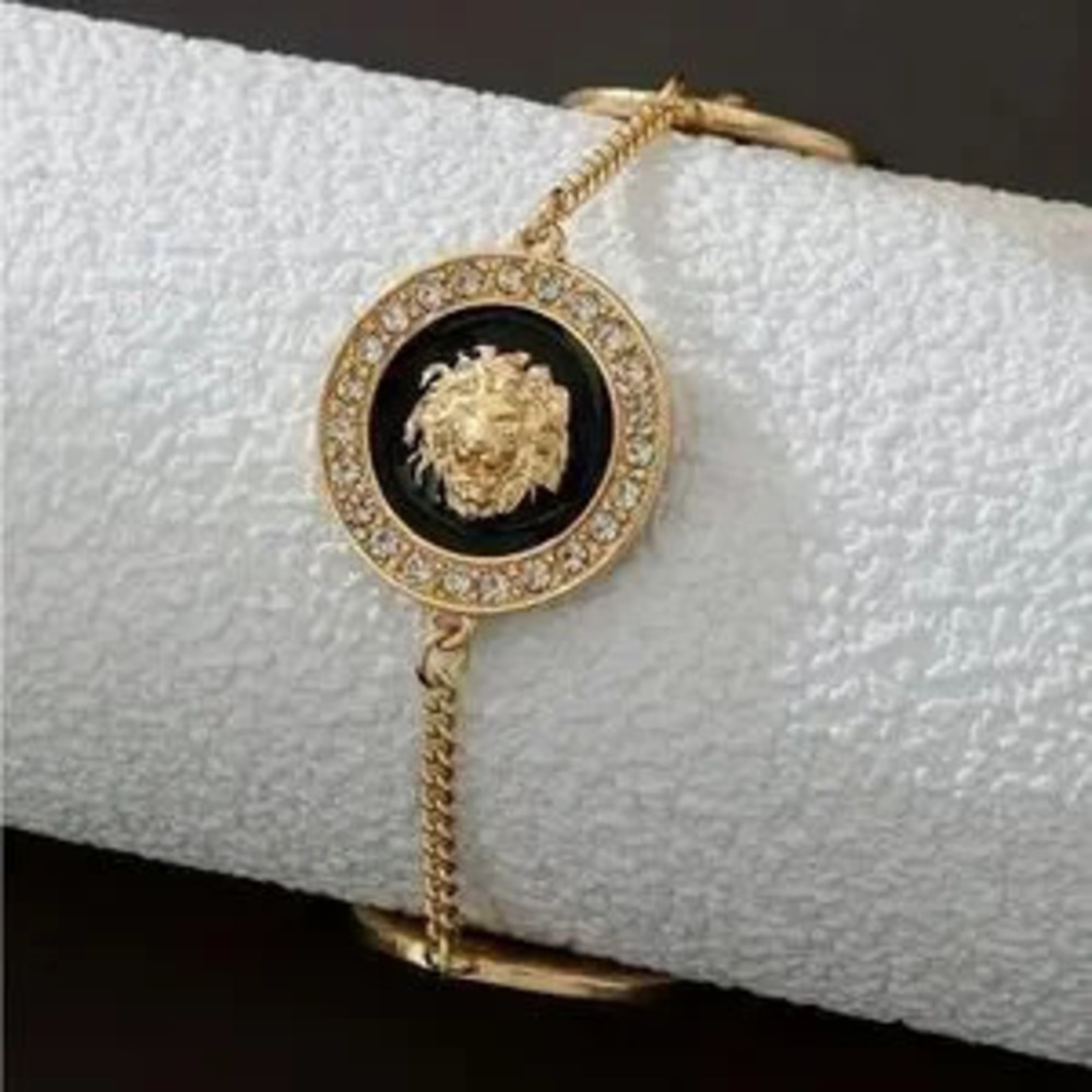 Designer Inspired Black and Gold Lion Bracelet